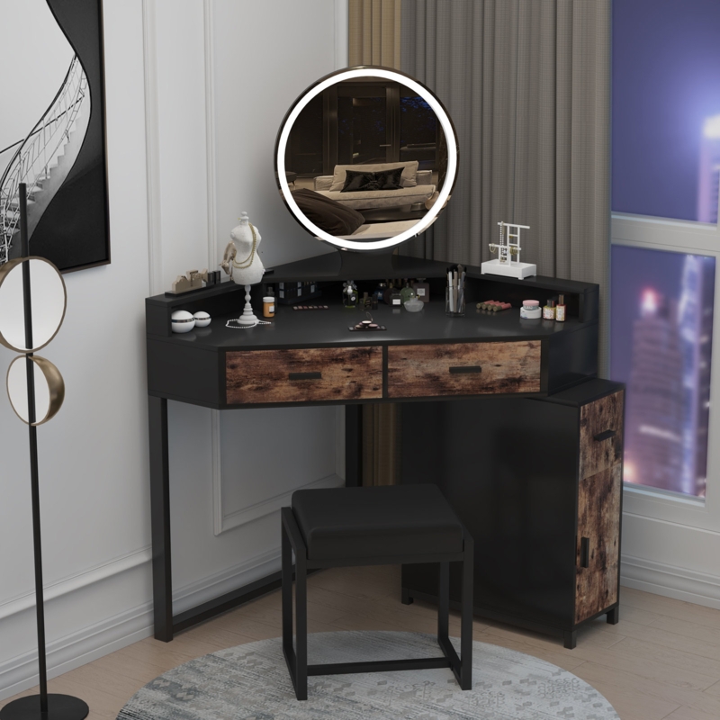 Lighted Corner Makeup Vanity Table Set