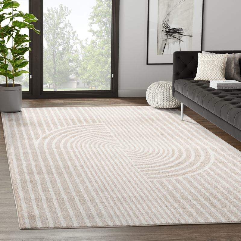 Mid-Century Beige Graphic Area Rug