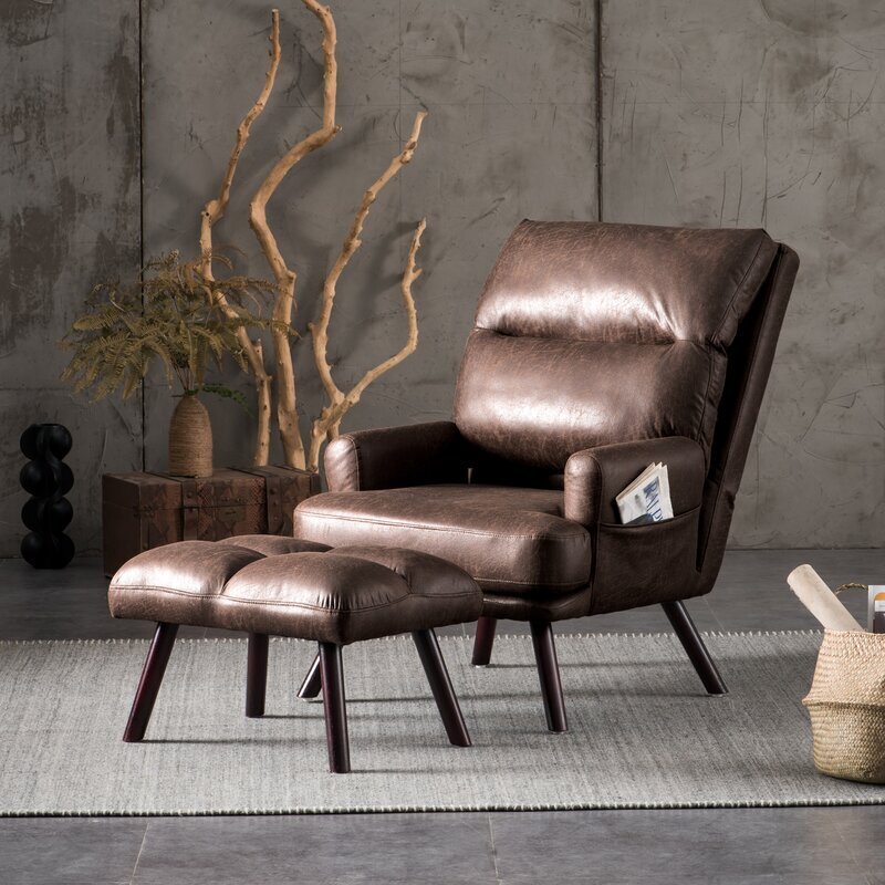 Vegan leather chair & ottoman pair