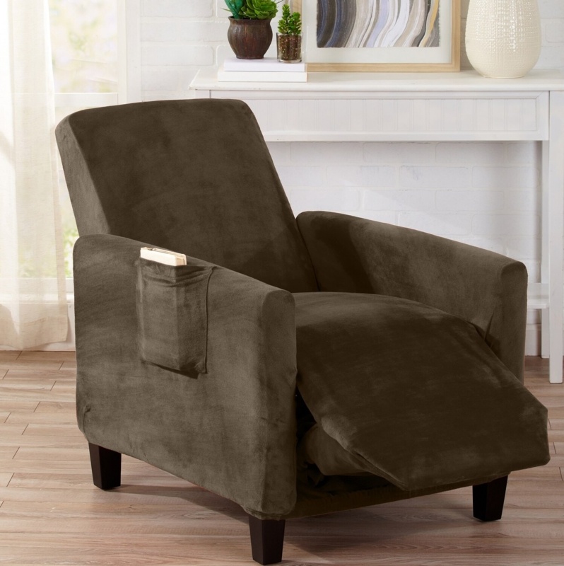 Velvet Plush Form Fit Stretch T-Cushion Recliner Slipcover