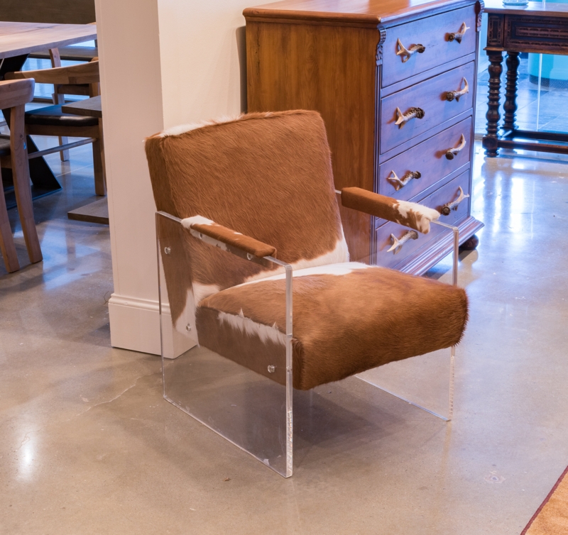 Acrylic and Cowhide Accent Chair