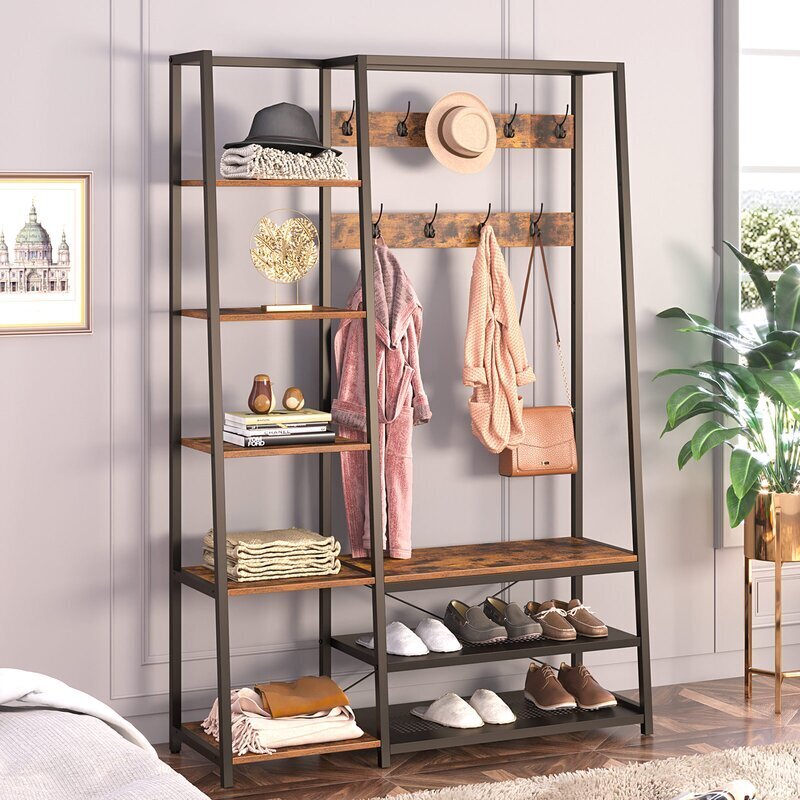 Versatile Mixed Use Narrow Hall Tree with Mirror