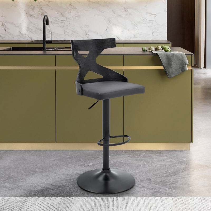 Adjustable Swivel Barstool with Faux Leather Cushion