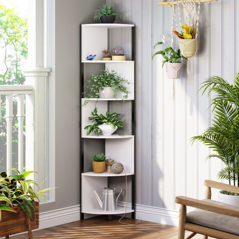White Open Corner Bookshelf for Small Spaces