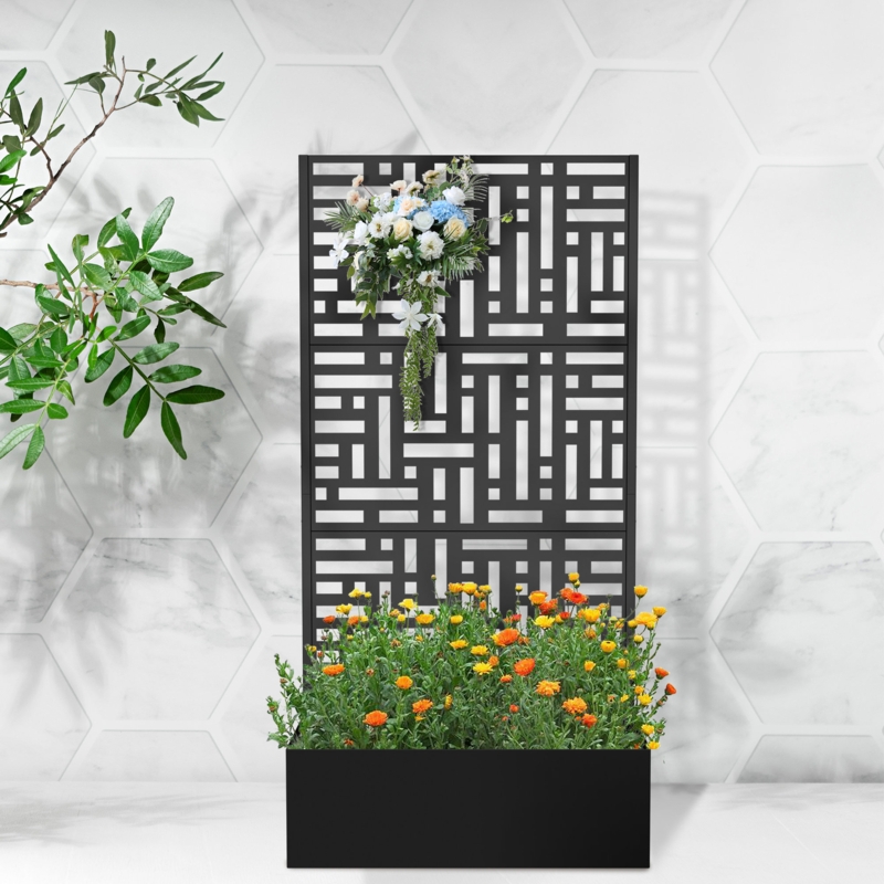 Galvanized Metal Planter Box with Screen Panels