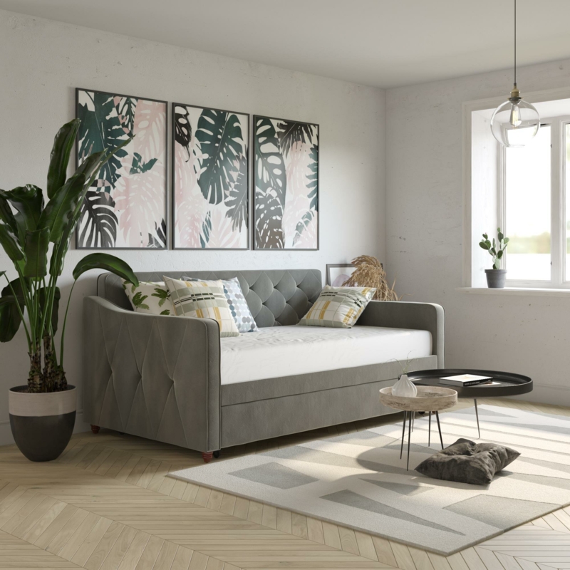 Vintage Upholstered Daybed with Trundle Set