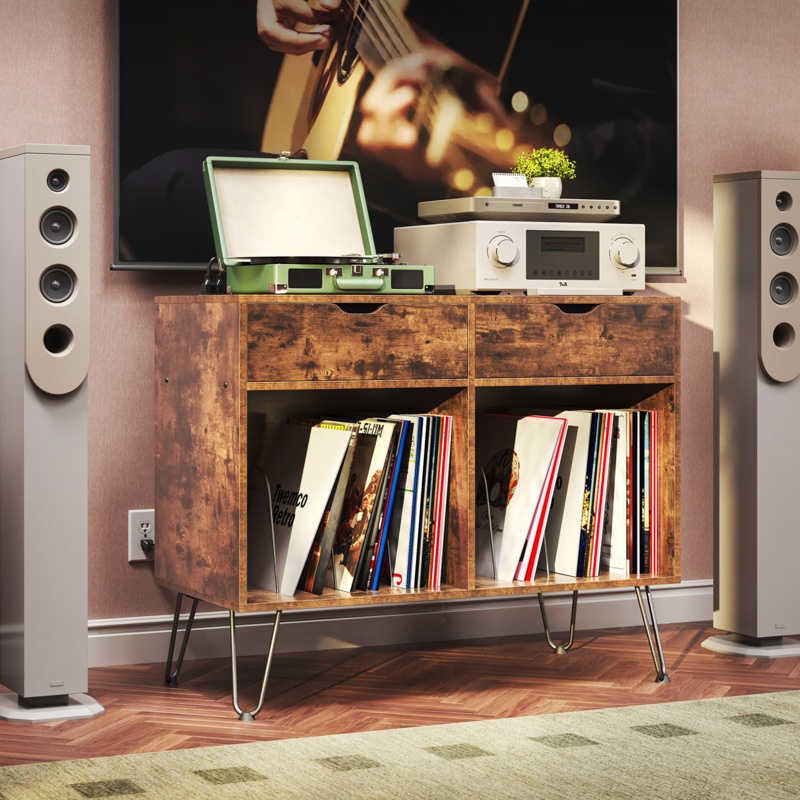 Vinyl Record Player Turntable Stand Multimedia Media Shelves Audio Rack