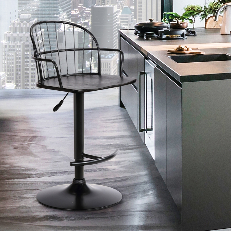 Adjustable Swivel Barstool with Spindle Back
