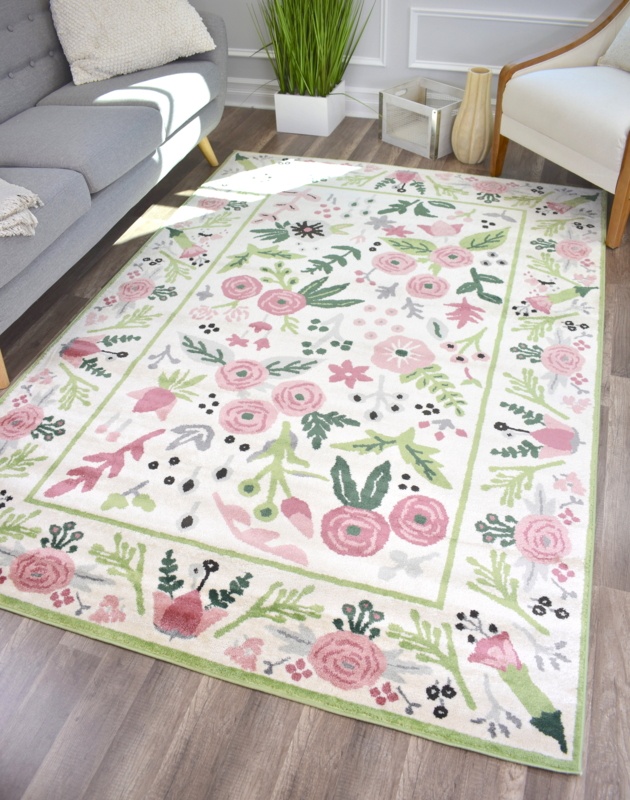 Vizcarrondo Machine Woven / Power Loomed Performance Ivory/Pink/Green Rug