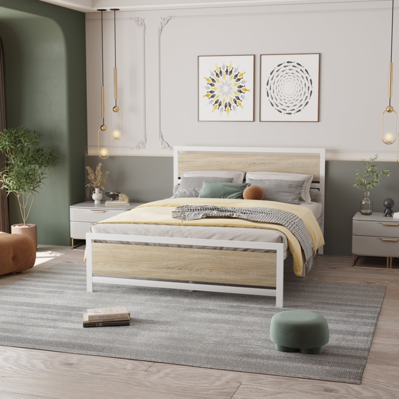 Rustic Metal Bed Frame with Elegant Headboard and Footboard