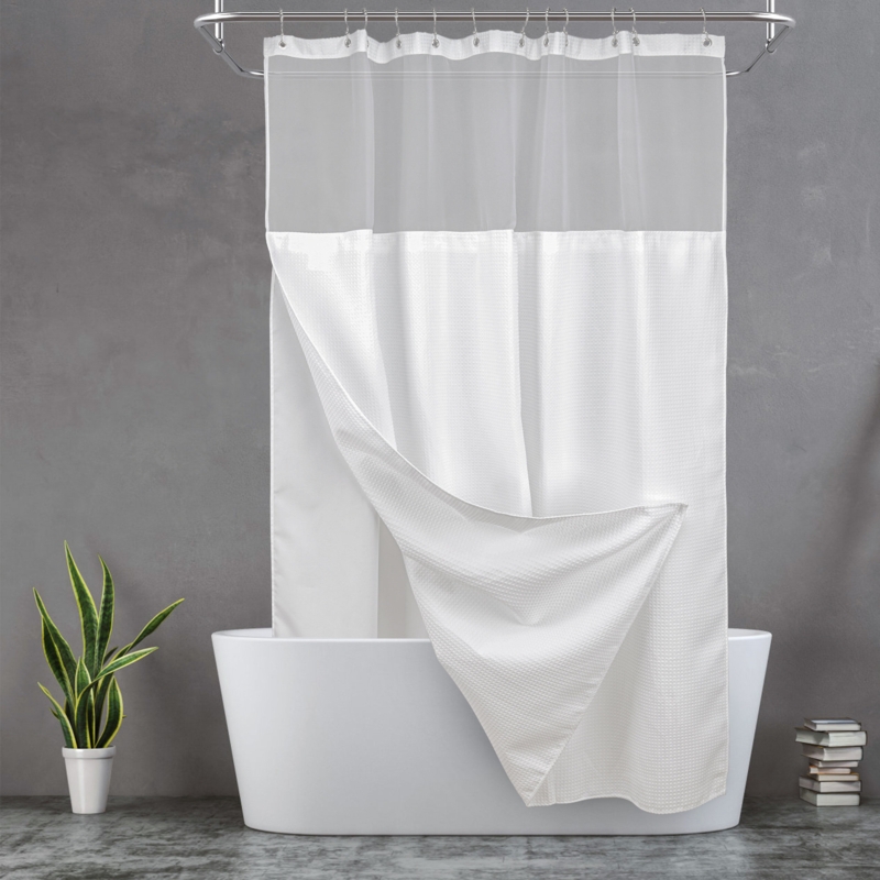 Textured Waffle Weave Shower Curtain and Liner Set