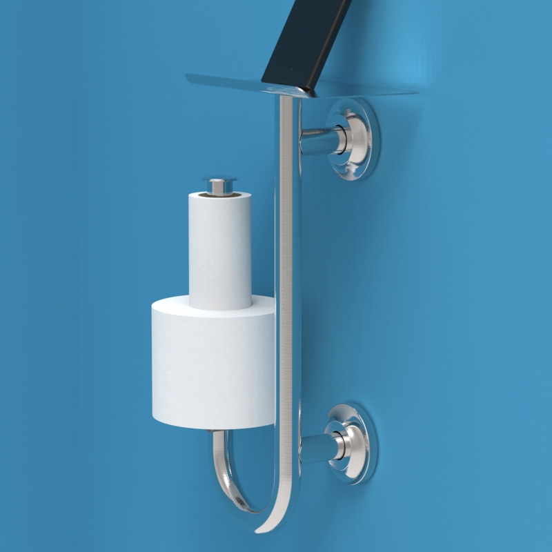 3-in-1 Wall-Mount Double Toilet Tissue Paper Holder with Safety Grab Bar and Shelf