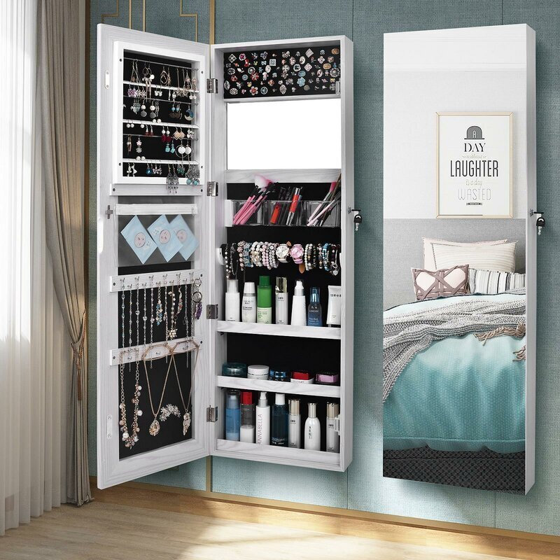 Wall Mounted Mirrored Large Jewelry Chest