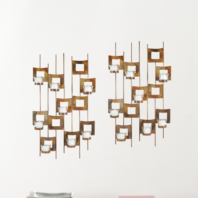 Wall Mounted Tall Glass and Metal Votive Holder