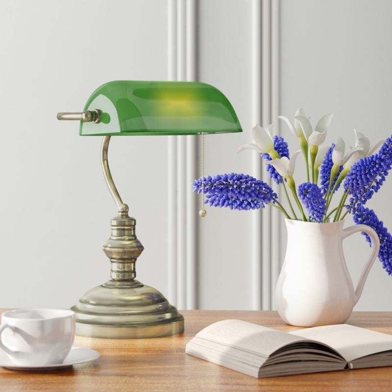 Classic Antique Brass Table Lamp with Green Shade