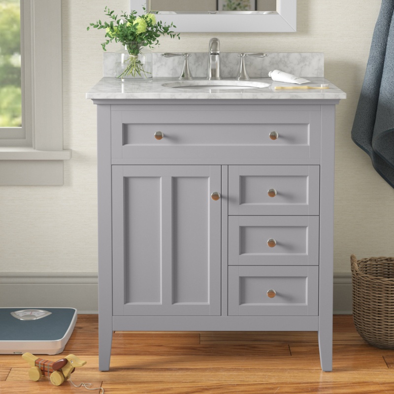 Waut 32'' Free-standing Single Bathroom Vanity with Polymarble Vanity Top
