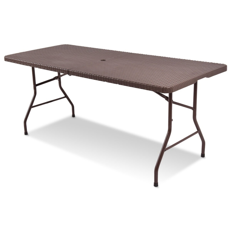 Rattan Folding Outdoor Table with Umbrella Hole