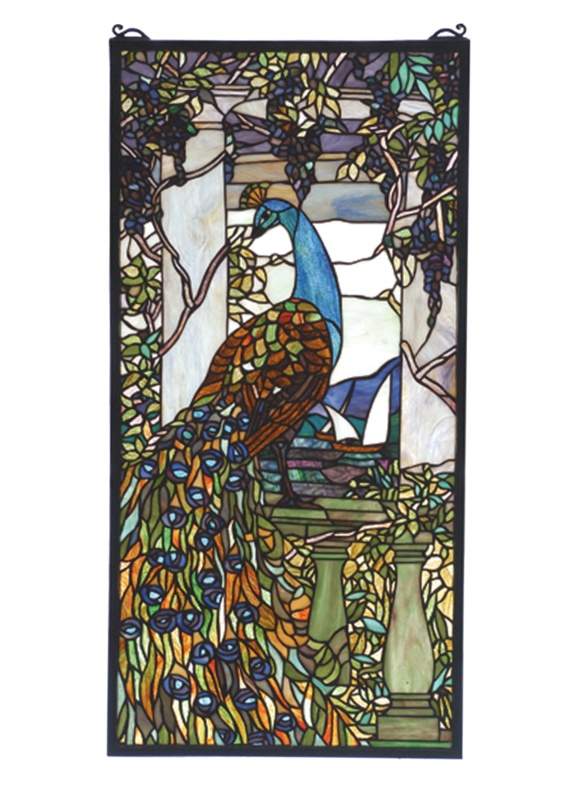 Weissman Tiffany Peacock Wisteria Stained Glass Window