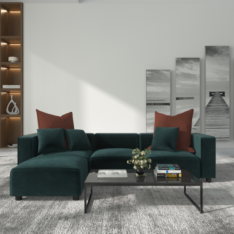 Velvet Modular Loveseat Sofa with Ottoman