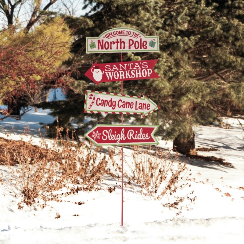 Whimsical Christmas Directional Sign Garden Stake