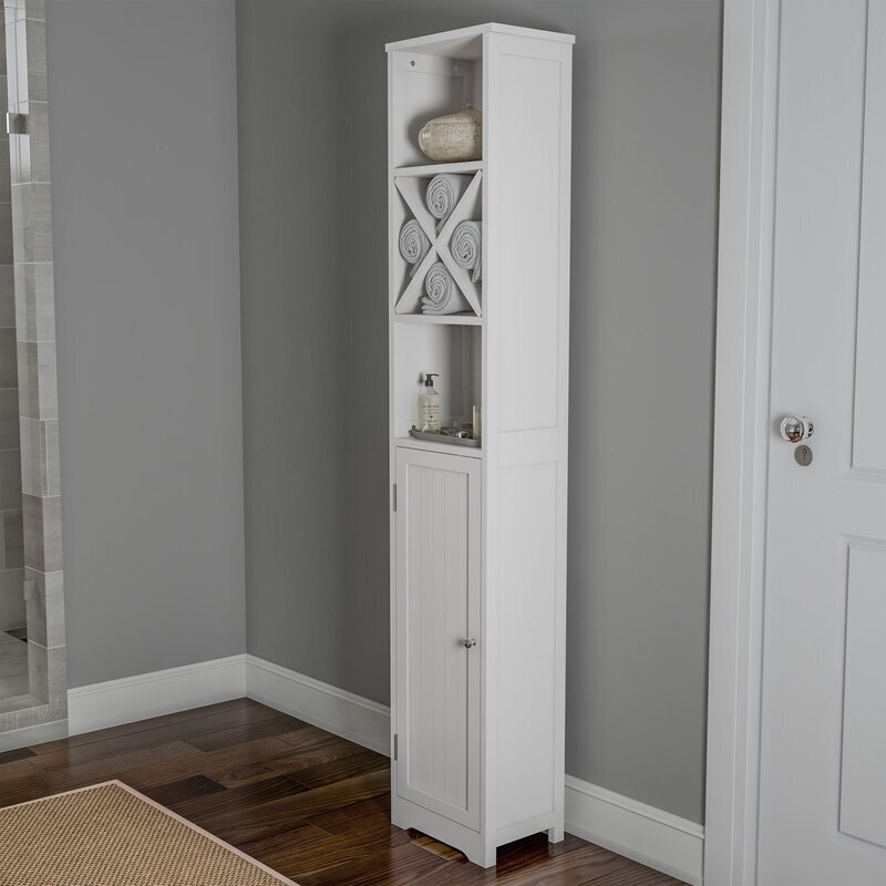 White Coastal Tall Linen Cabinet For Bathroom