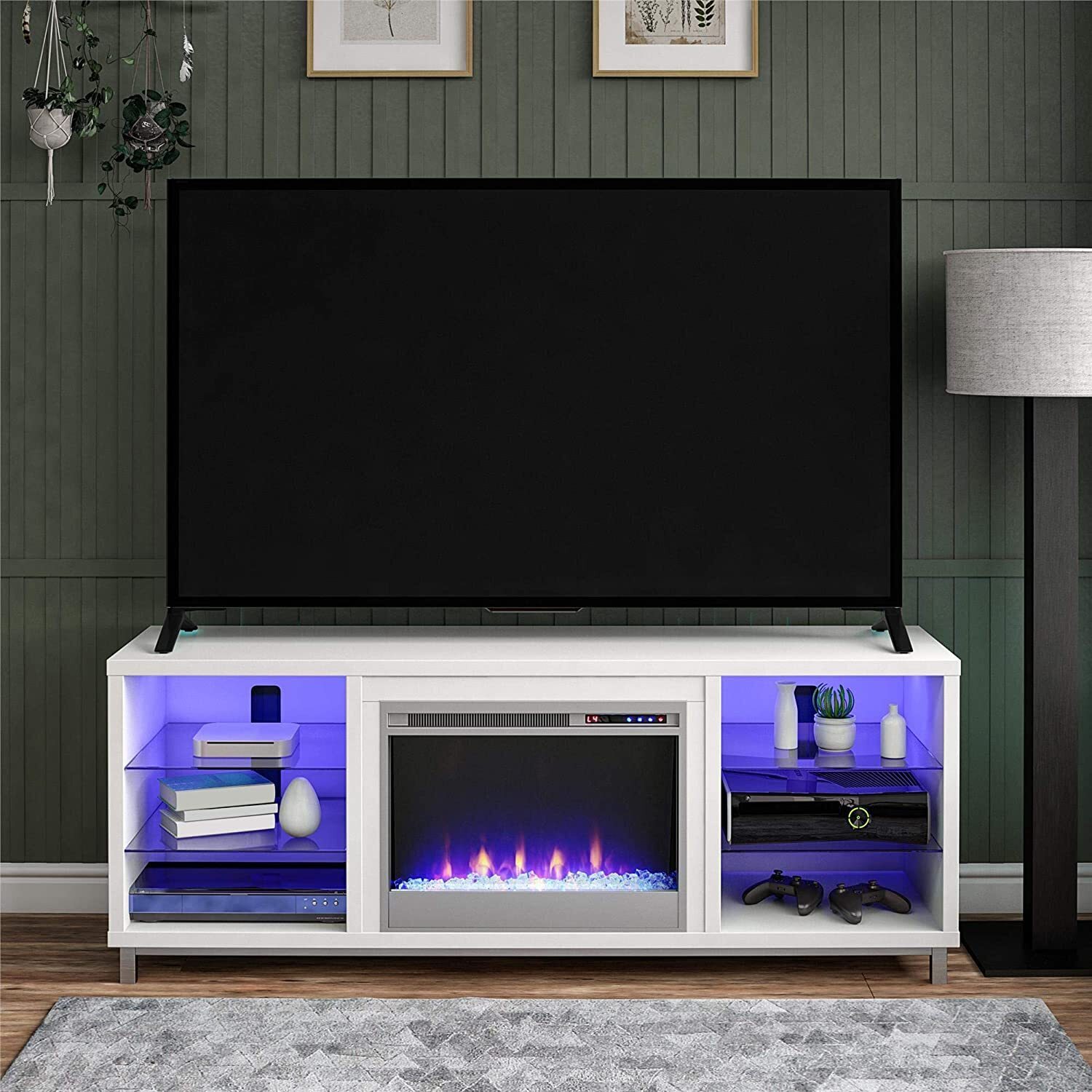 White Electric Fireplace TV Stand