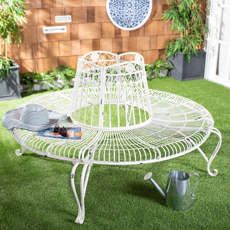 White Iron Tree Trunk Bench