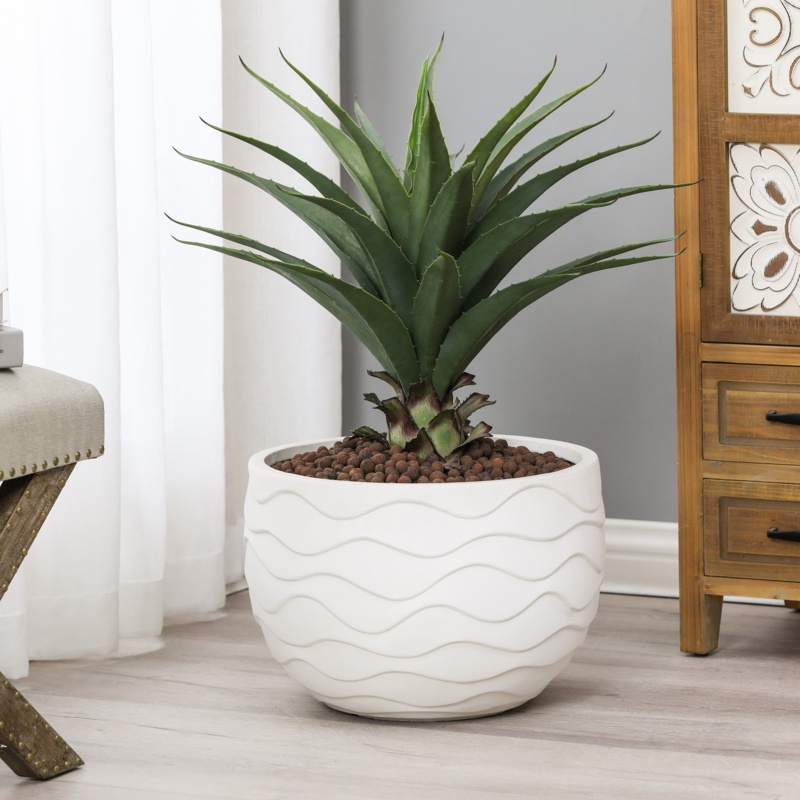 White Mgo Wavy Design Planter