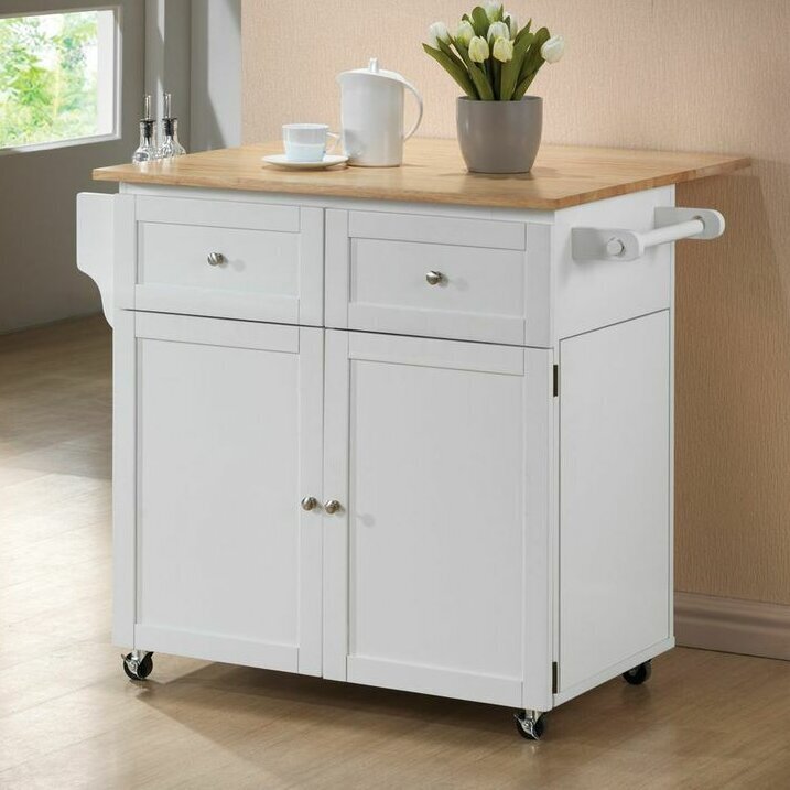 White Rolling Kitchen Cart with Garbage Bin