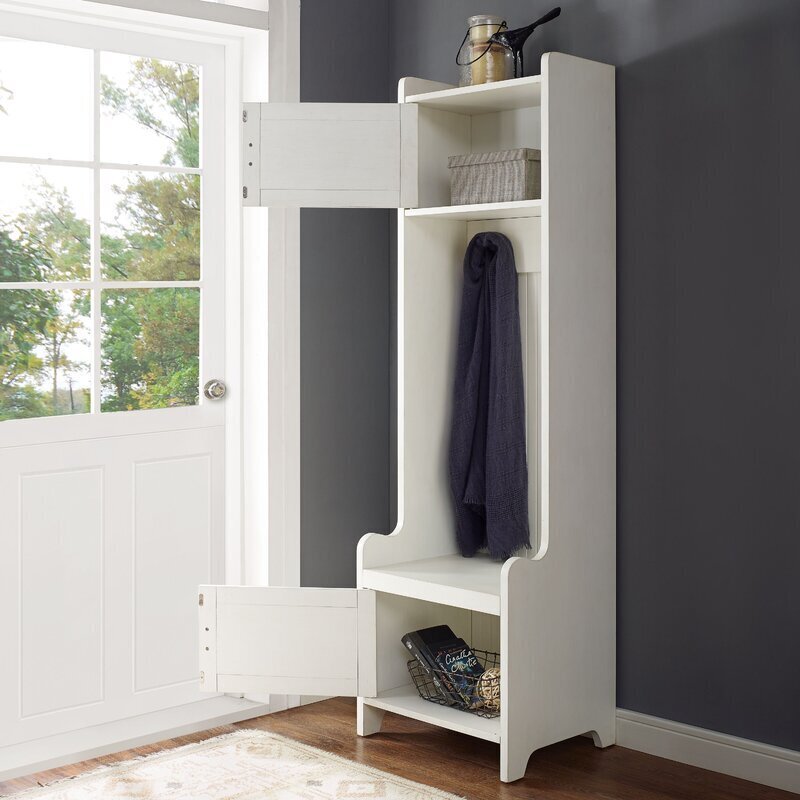 White Wood Corner Coat Rack With Storage