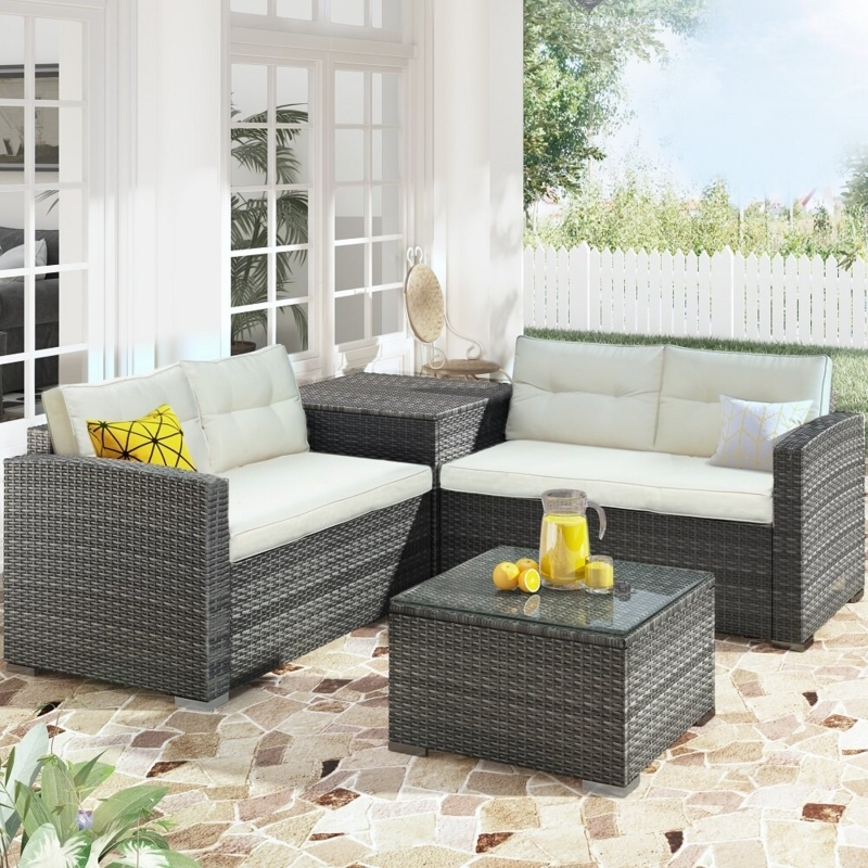 Outdoor Rattan Sofa Set with Storage