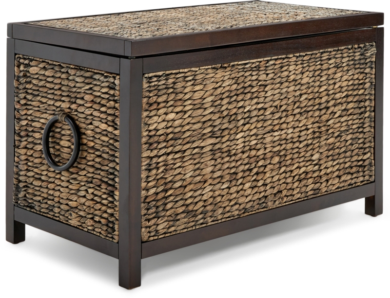 Wicker Storage Trunk with Black Distressed Finish