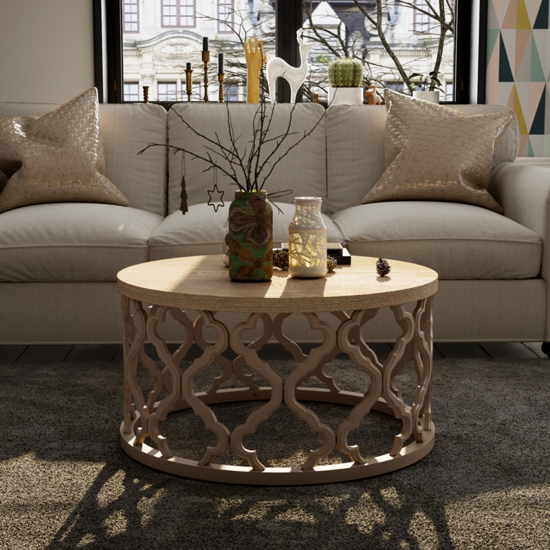 Farmhouse Coffee Table with Round White Base