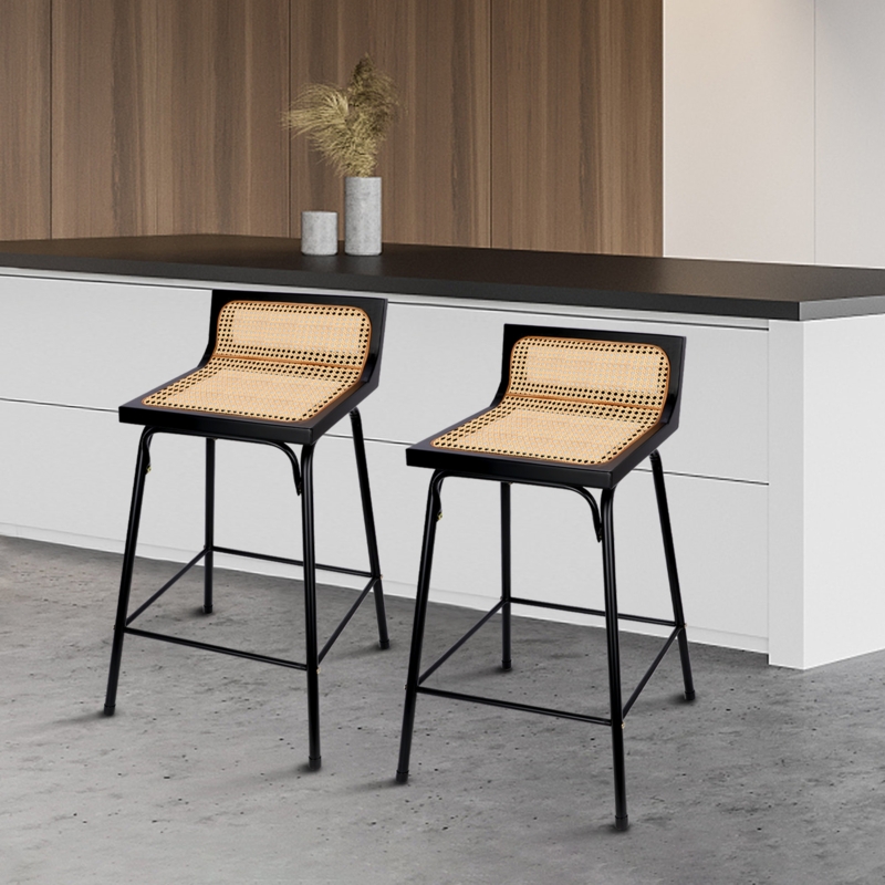 Rattan Bar Stool with Bohemian Accents