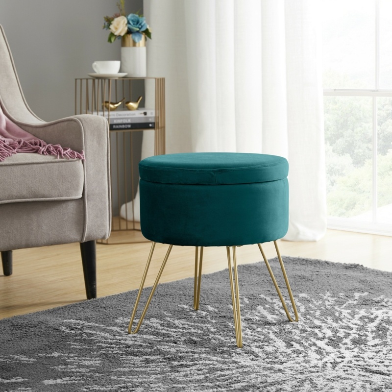 Petite Velvet Ottoman with Hidden Storage