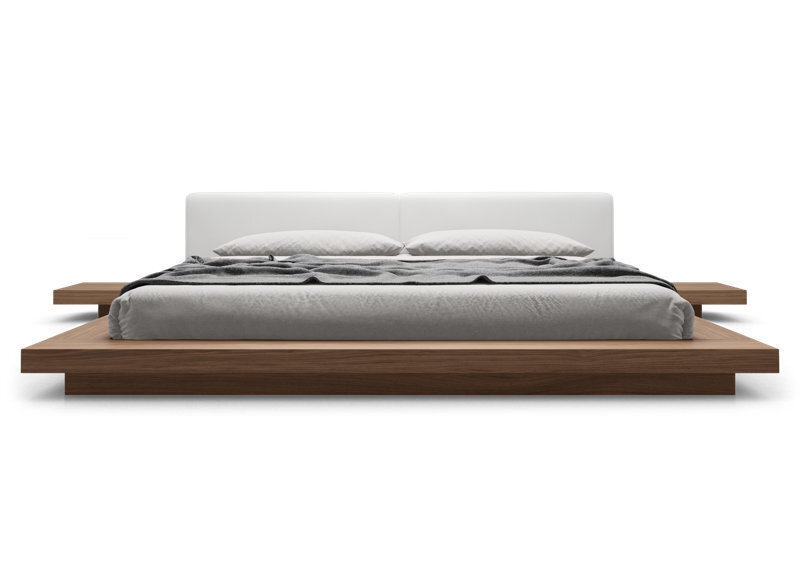 Wood and Leather Japanese Style Bed Frame 