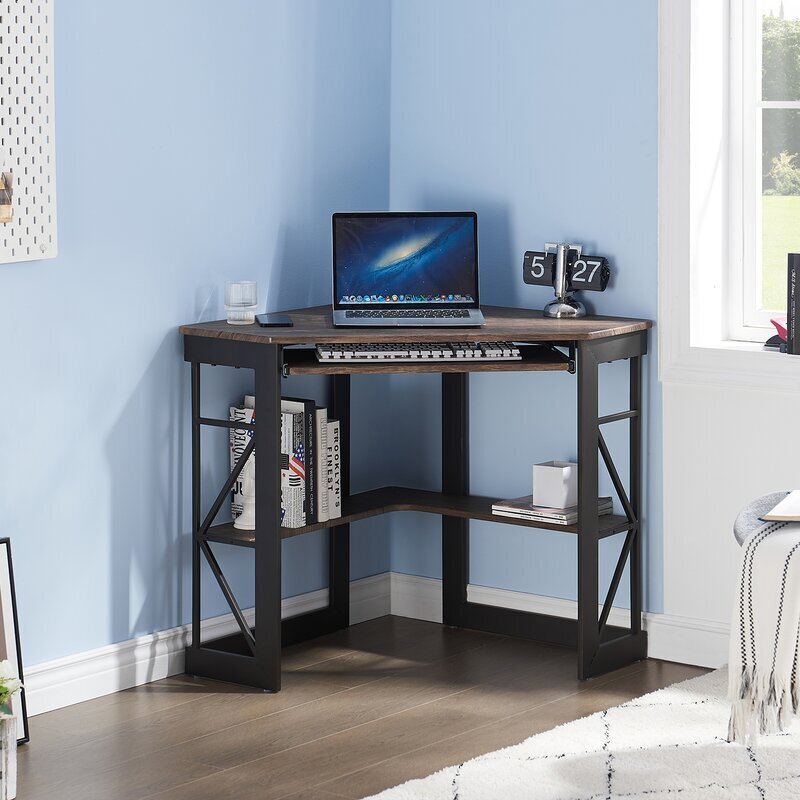 Wood and Metal Corner Table with Storage
