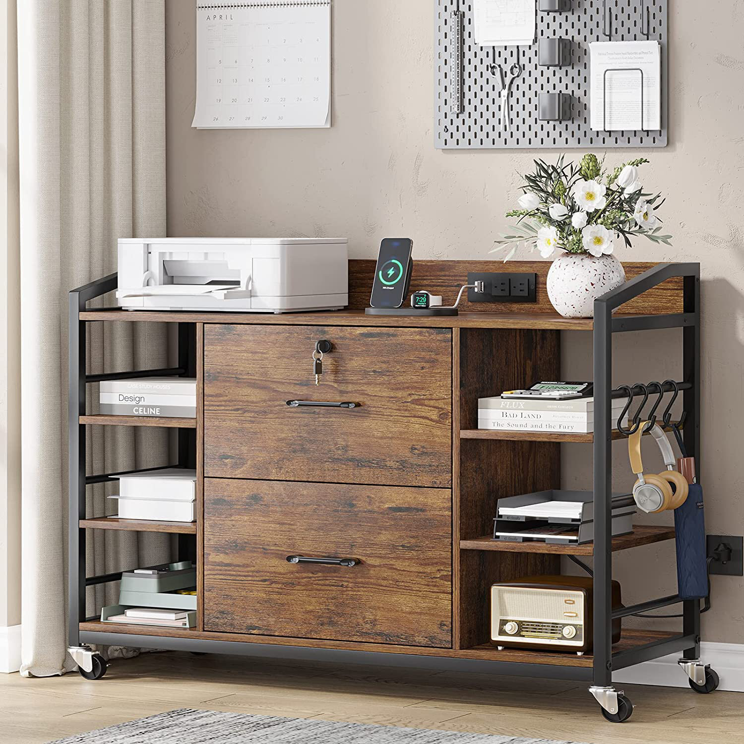 Wood Filing Cabinet With 2 Drawers