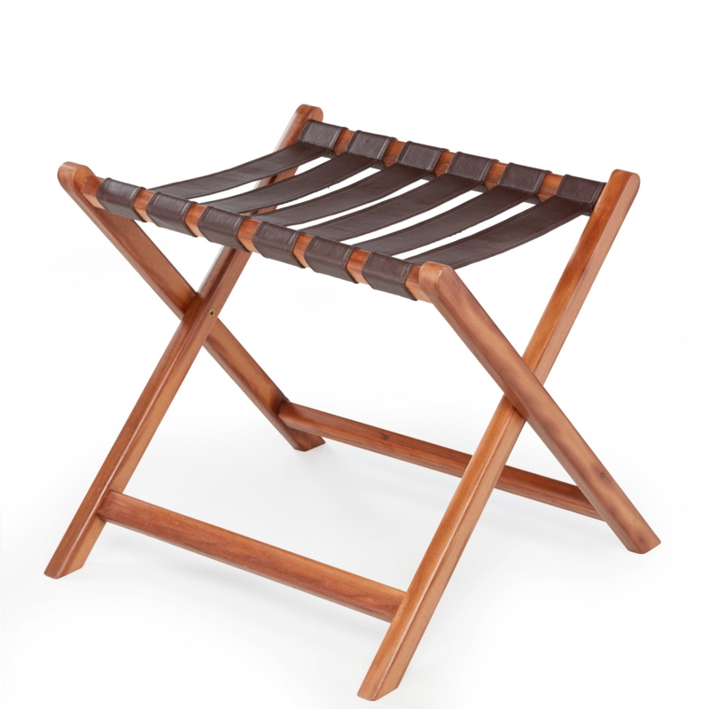 Reclaimed Wood Luggage Stand with Leatherette Straps