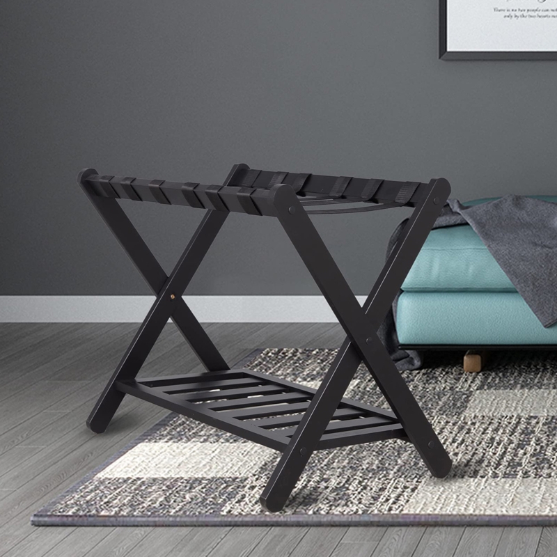 Bamboo Luggage Rack with Shelf