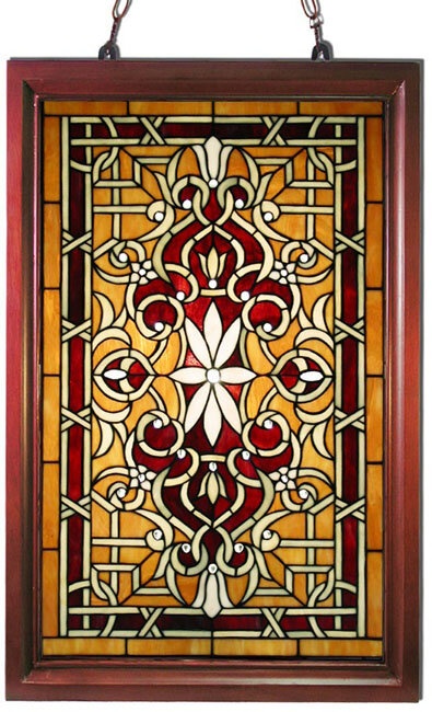 Wood Frame Stained Glass Window Panel