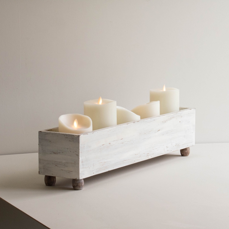 Whitewashed Trug Style Bin with Wooden Ball Feet