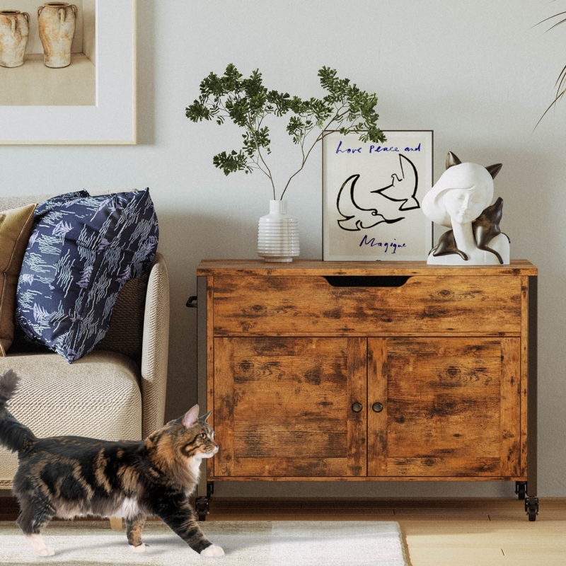 Cat Cabinet with Litter Box Enclosure and Storage