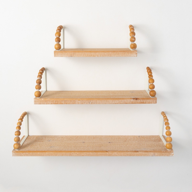 Wood Wall Ledge With Beaded Side - Set Of 3