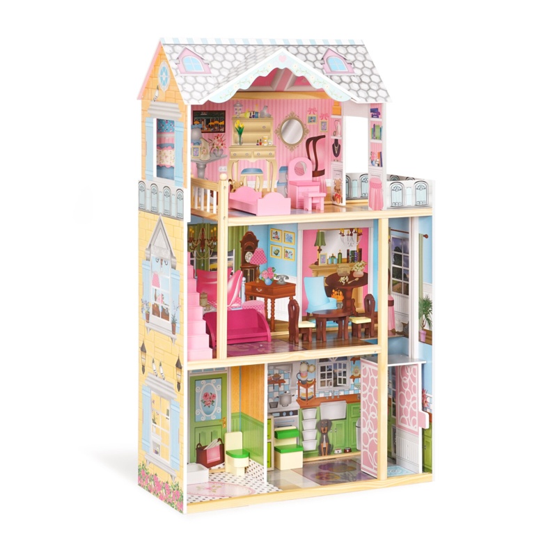 Wooden Dollhouse For Kids With Furniture