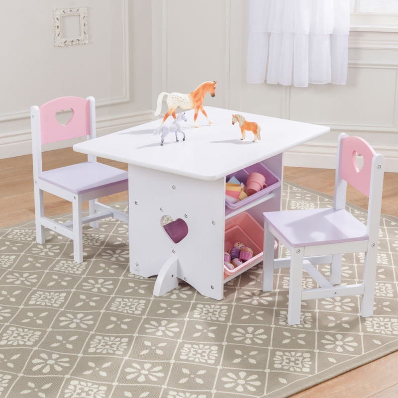 Heart Table and Chair Set with Storage Bins