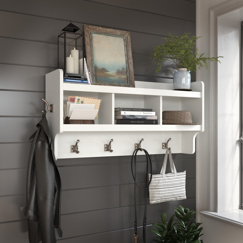 Woodland 39.4'' Wide 6 - Hook Wall Mounted Coat Rack with Storage