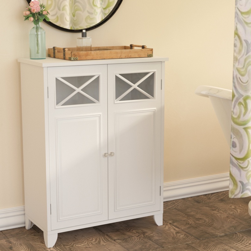 Woodley Wooden Floor Cabinet with Cross Molding and 2 Doors