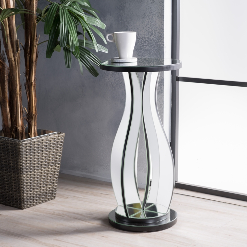 Unique Curved Mirrored End Table