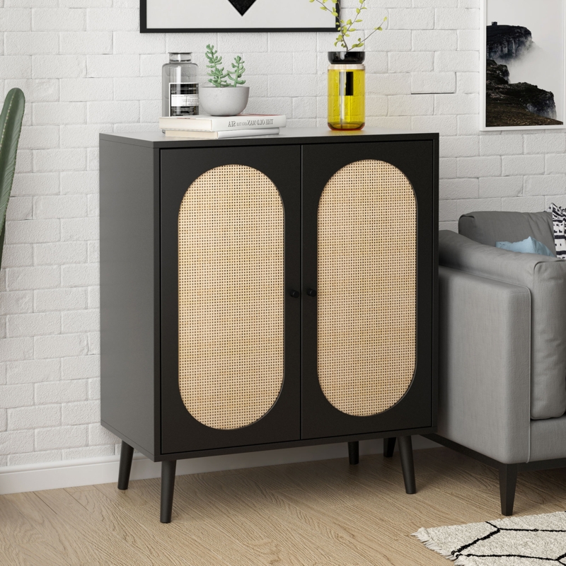 Rattan Door Accent Storage Cabinet